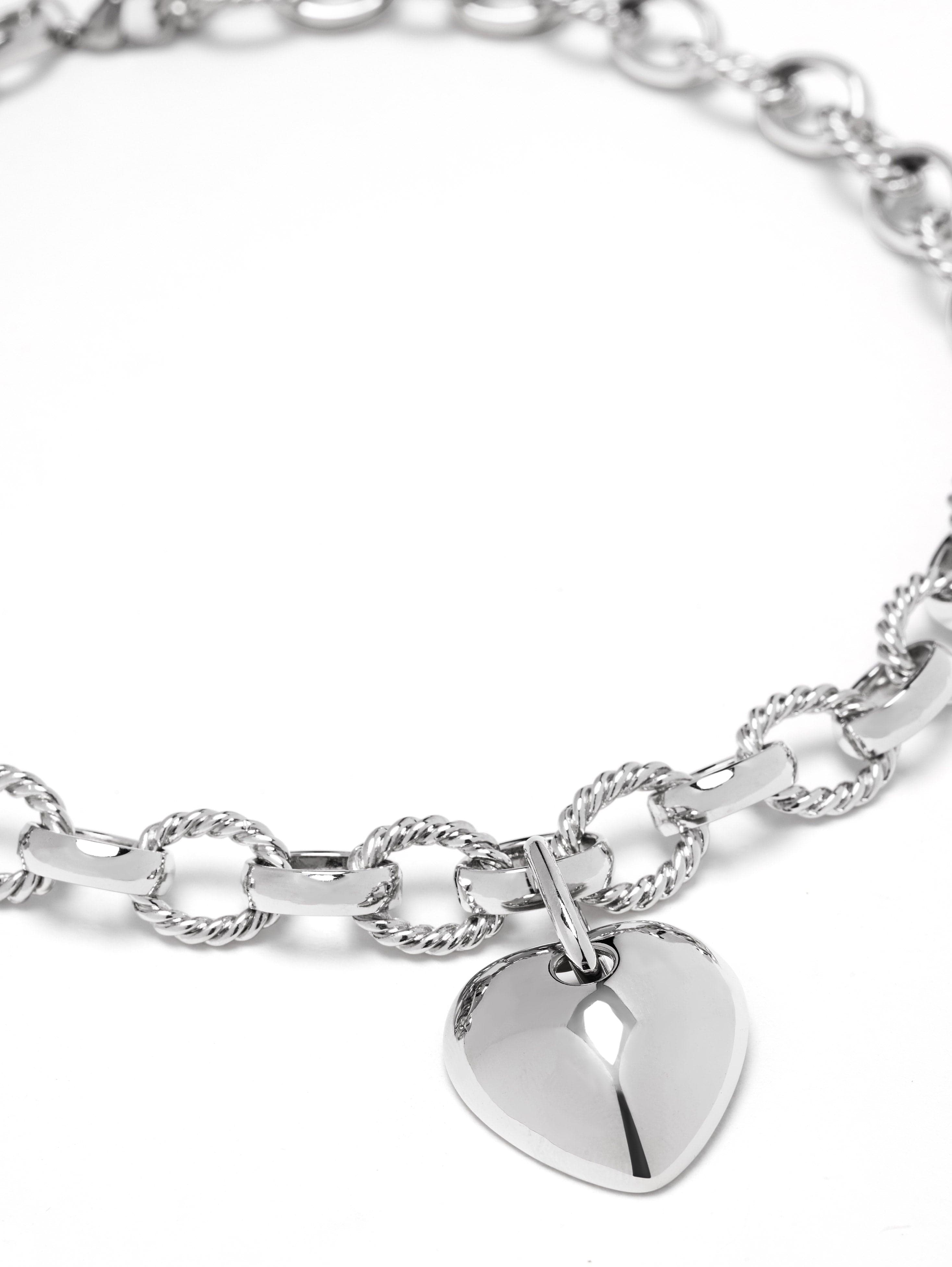Women's Silver Cable Choker with Chunky Heart Pendant 2