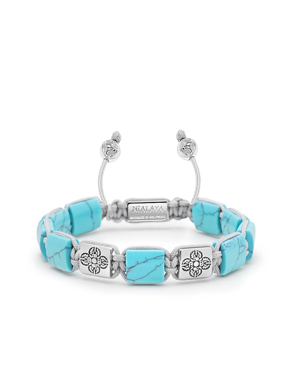 Women's Turquoise Flatbead Bracelet with Dorje Bead in Silver 0
