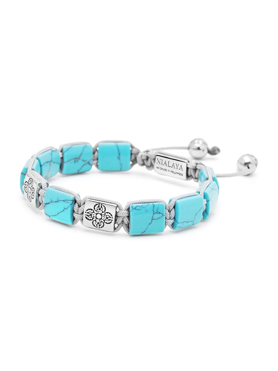 Women's Turquoise Flatbead Bracelet with Dorje Bead in Silver 2