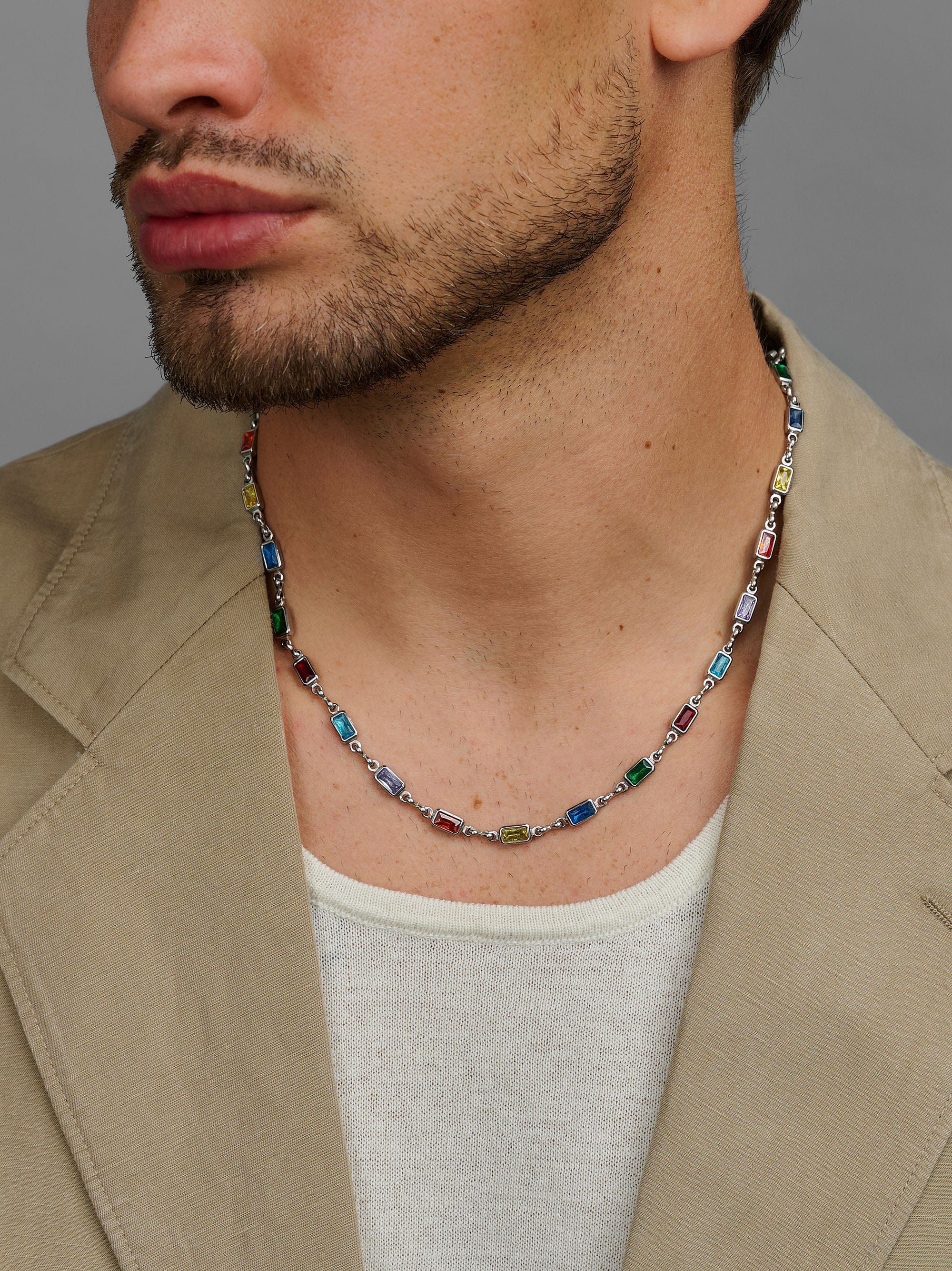 Rectangle Tennis Necklace in Silver 1