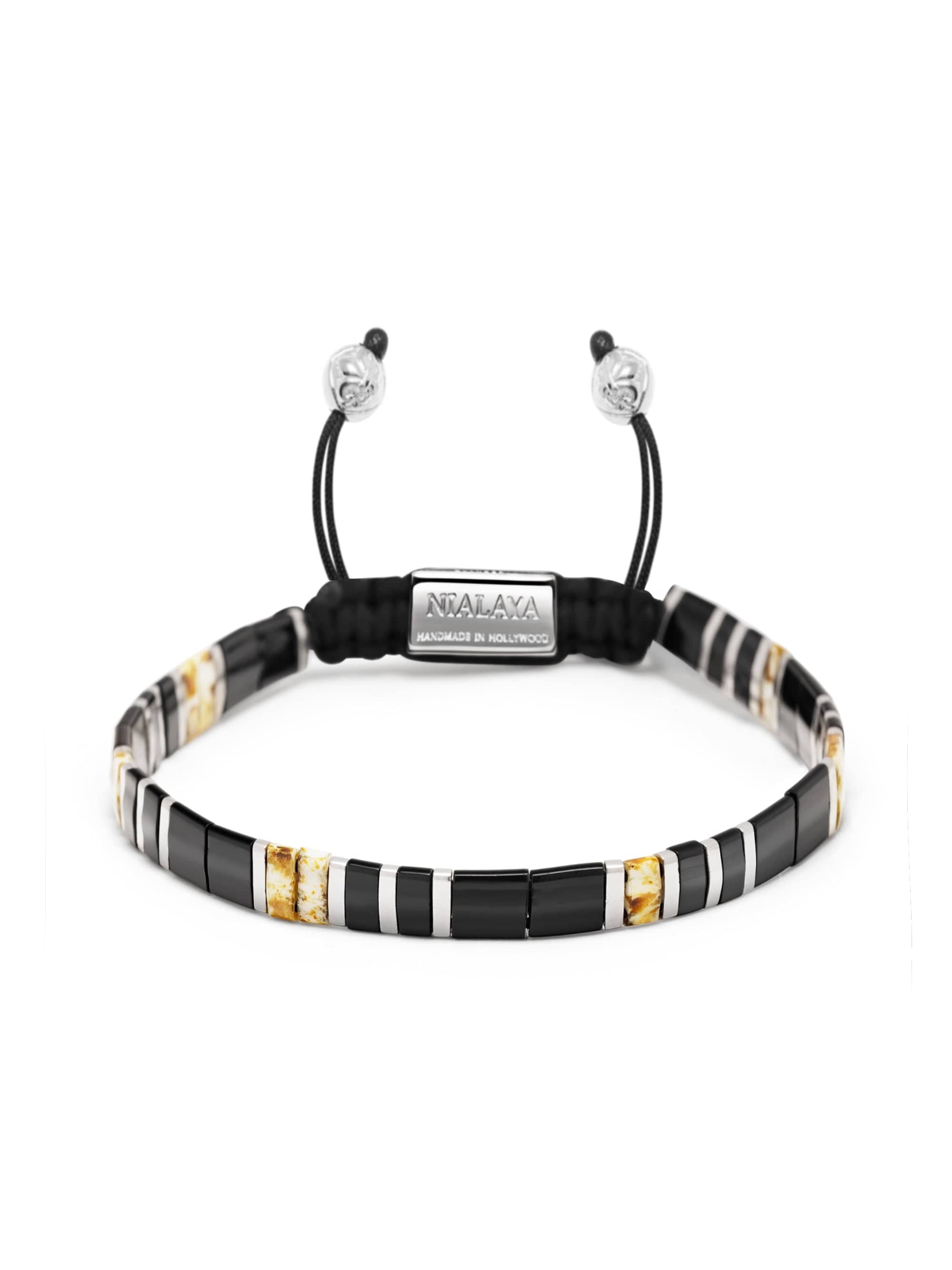 Women's Bracelet with Black, White Marbled and Silver Miyuki Tila Beads 0