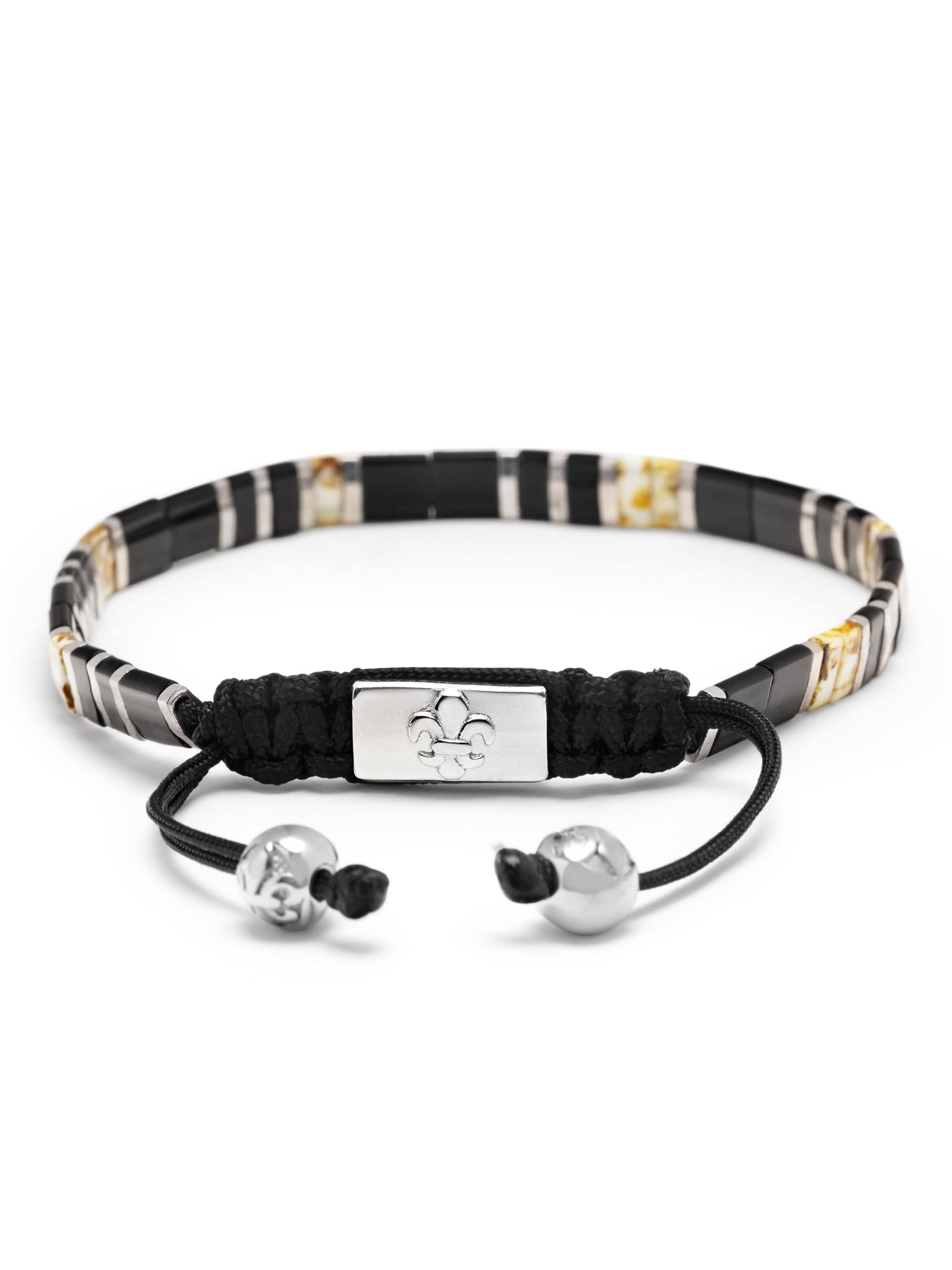 Women's Bracelet with Black, White Marbled and Silver Miyuki Tila Beads 3