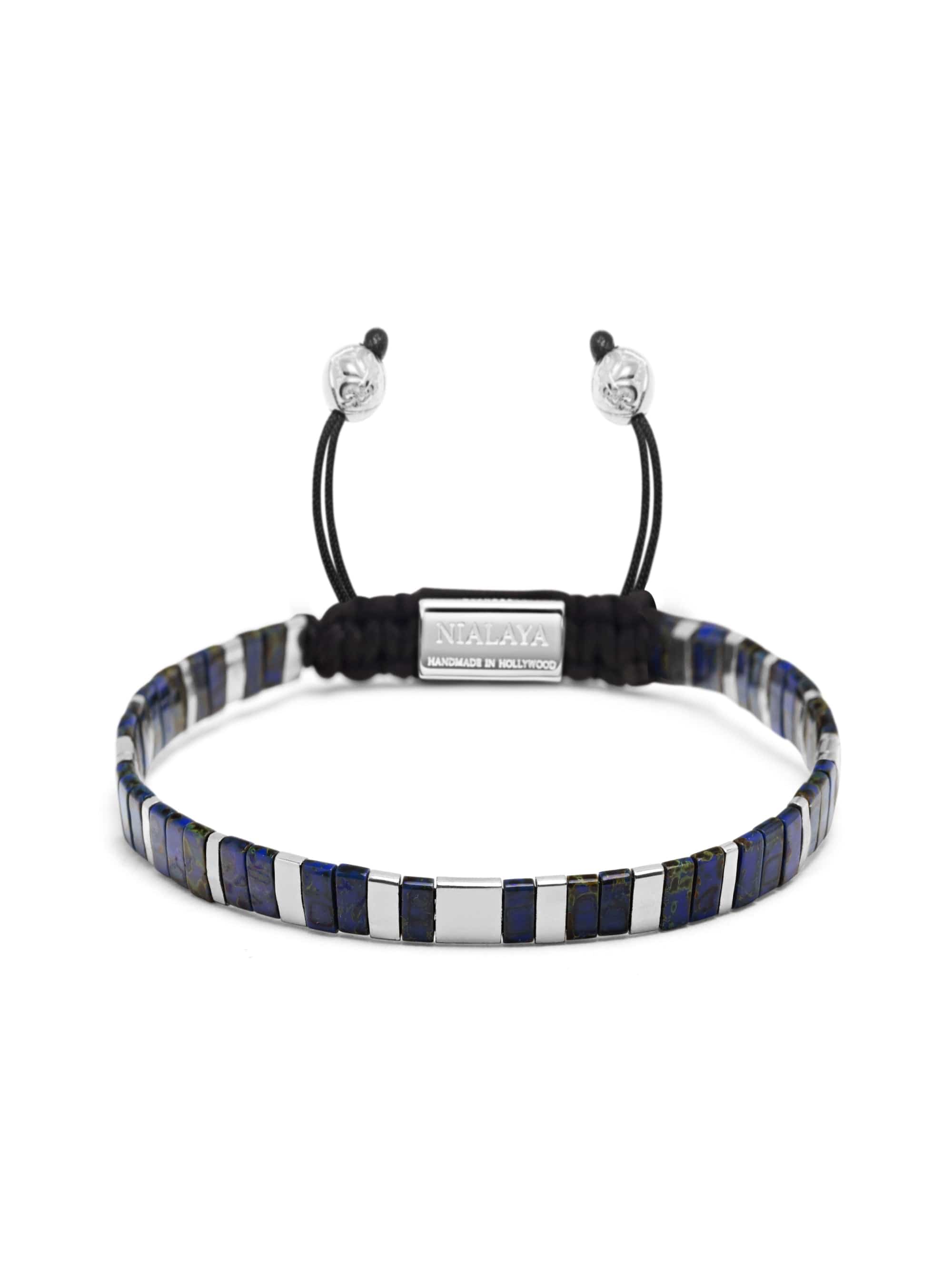 Women's Bracelet with Marbled Blue and Silver Miyuki Tila Beads 0