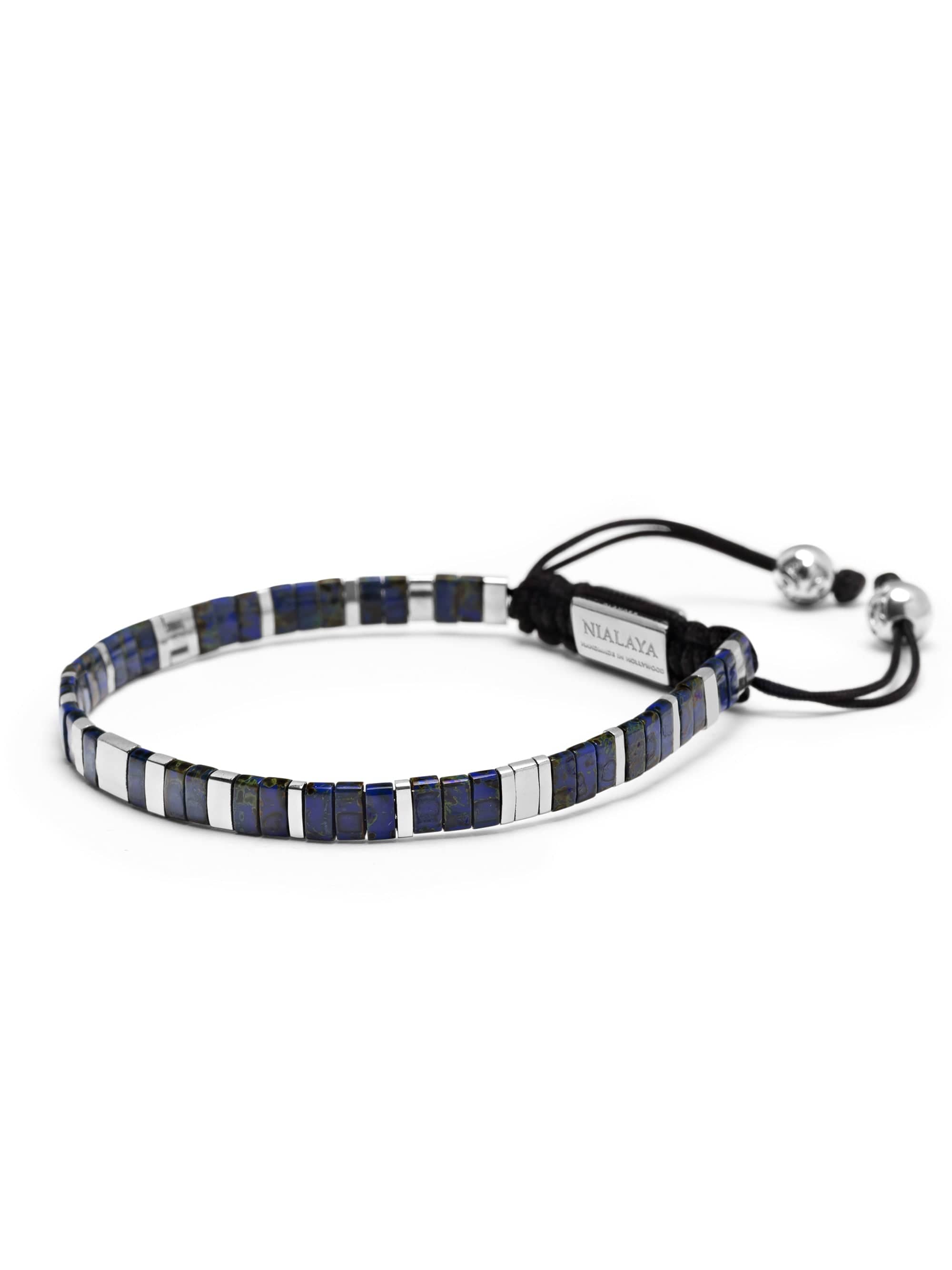 Women's Bracelet with Marbled Blue and Silver Miyuki Tila Beads 2