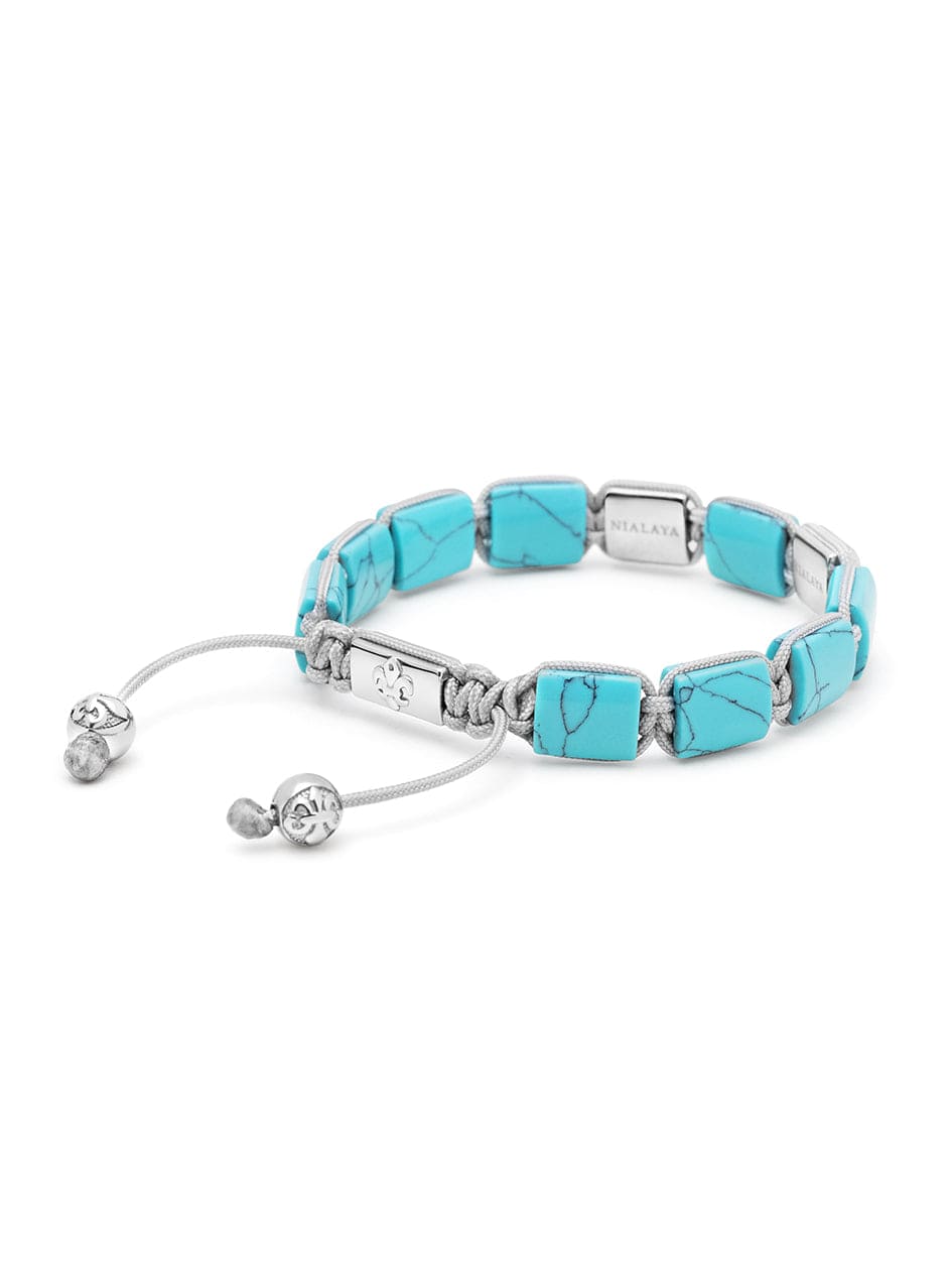 Women's Turquoise Flatbead Bracelet with Dorje Bead in Silver 3